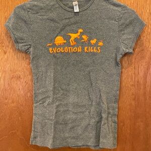 Gray T-Shirt with Orange Graphic, size small
